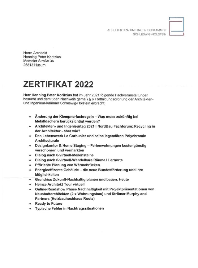 Zertifikat Kammer 2022 S