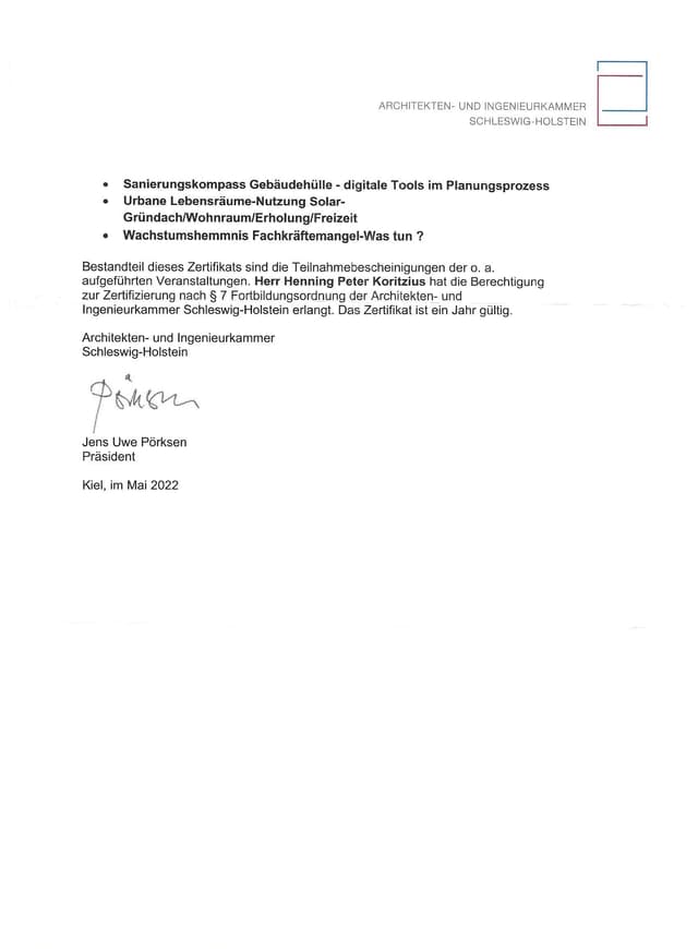 Zertifikat Kammer 2022 S